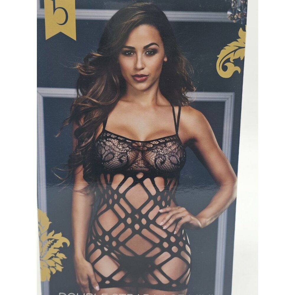 Baci Lingerie Women's One Size 2-14 Black Double Strap Lace Mini Dress 3128